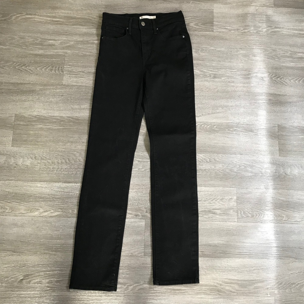 Levi's 724 High Rise Straight Jeans Black Denim Size 27 Womens Stretch Leg - Picture 2 of 8
